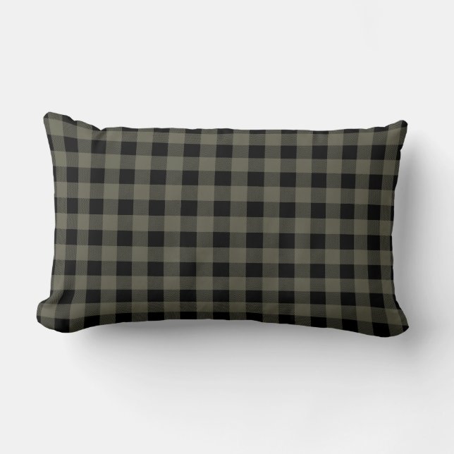 Coussin Rectangle Plaid Buffalo | Vert olive et noir (Recto)