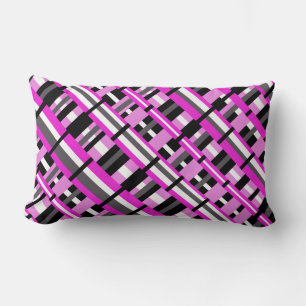 Coussin Rectangle Plaid en diagonale rose, noir et gris