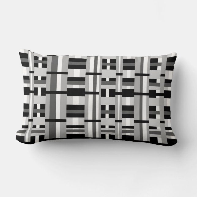 Coussin Rectangle Plaid en noir blanc et gris (Recto)