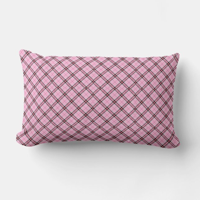 Coussin Rectangle Plaid rose et noir (Recto)