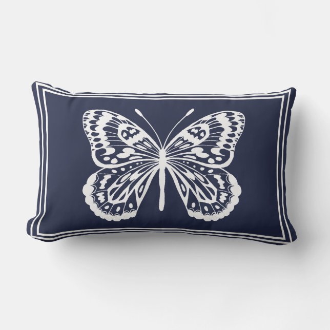 Coussin Rectangle Plan Papillon blanc et cadre double (Recto)