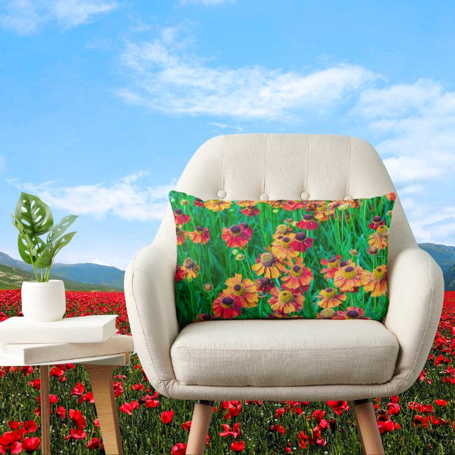 Coussin Rectangle Pléthore d'Heléniums rouges et orange (Créateur téléchargé)