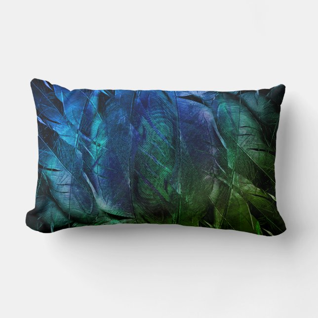 Coussin Rectangle Plumes bleues et vertes (Recto)