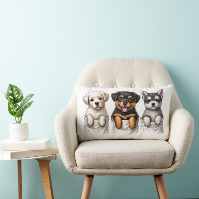 Coussin Rectangle Poches super mignonnes pleines de chiots (Chaise)