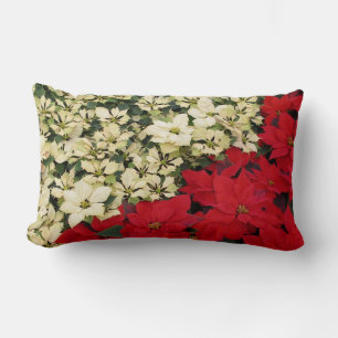 Coussin Rectangle Poinsettias blanches et rouges I Holiday Floral
