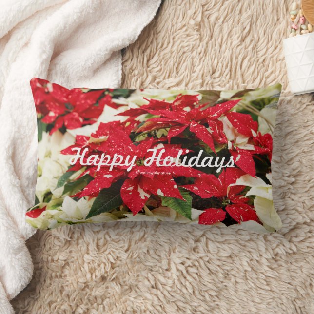 Coussin Rectangle Poinsettias Festive Rouge Blanc Floral (Couverture)