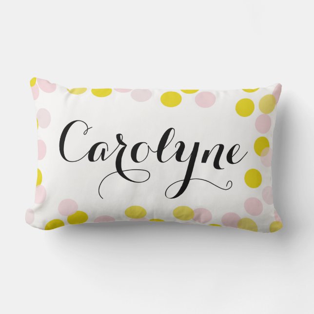 Coussin Rectangle Points Confetti rose et jaune Motif Personnalisé (Recto)