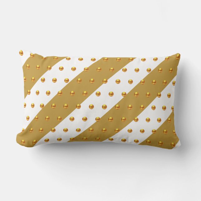 Coussin Rectangle Points dorés sur rayures dorées et blanches (Recto)