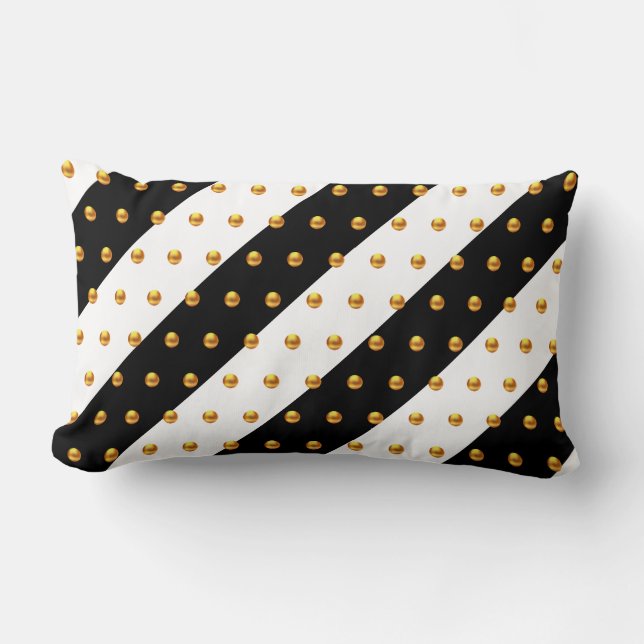 Coussin Rectangle Points dorés sur rayures noires et blanches (Recto)