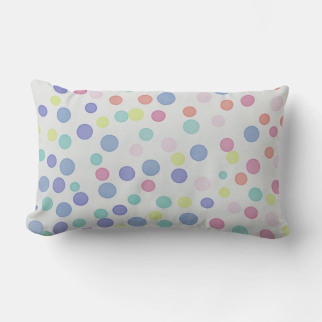 Coussin Rectangle Points pastel multicolores sur gris (Recto)