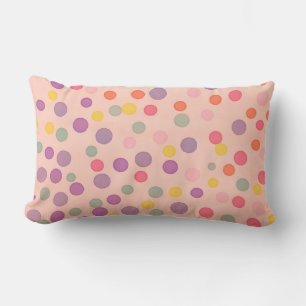 Coussin Rectangle Points pastel multicolores sur rose