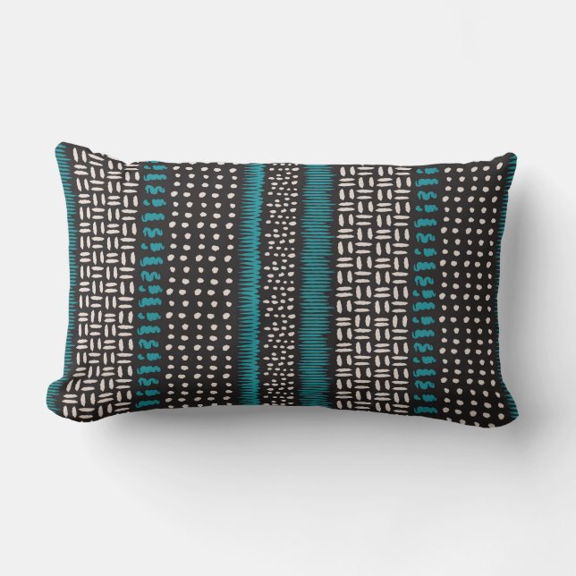 Coussin Rectangle Points Turquoises noirs Zigzags Motif (Recto)