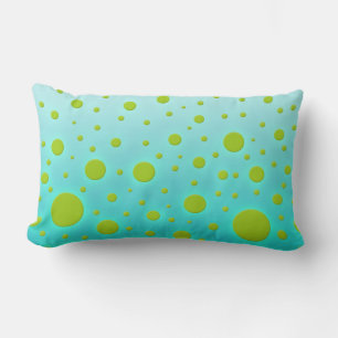 Coussin Rectangle Points verts sur un design amusant turquoise