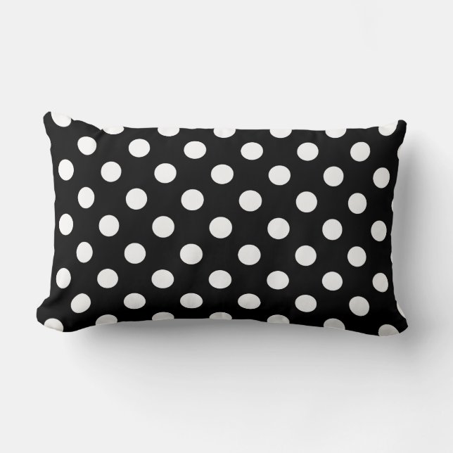 Coussin Rectangle Pois blancs sur Arrière - plan noir (Recto)