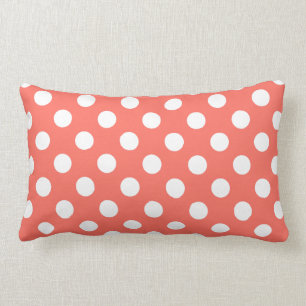 Coussin Rectangle Pois blancs sur corail vivant