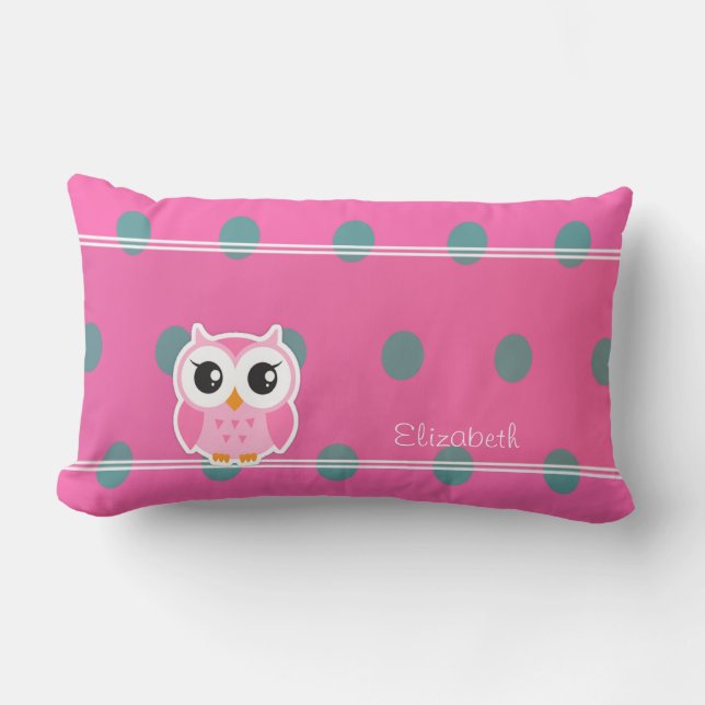 Coussin Rectangle Pois cool tendance avec chouette personnalisation (Recto)