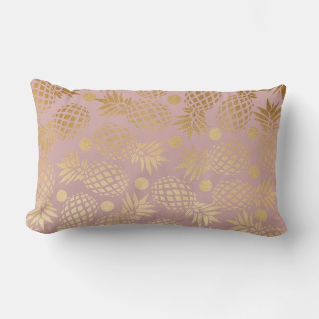 Coussin Rectangle pois élégant de motif d'ananas d'or de faux (Recto)