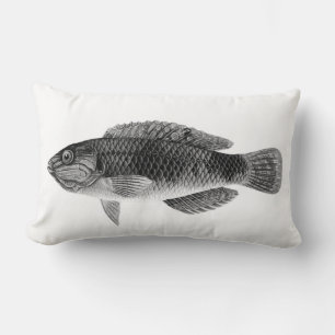 Coussin Rectangle Poisson de récif tropical des Caraïbes, noir, blan