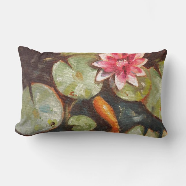 Coussin Rectangle Poisson D'Or Koi Pond Water Lys (Recto)