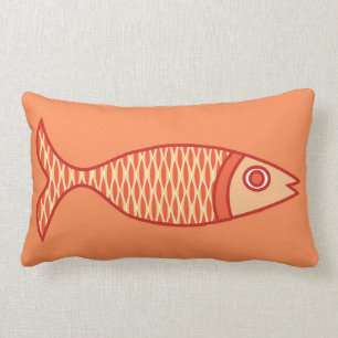 Coussin Rectangle Poisson moderne rétro, Corail clair Orange & Tang