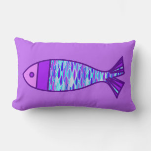 Coussin Rectangle Poisson moderne rétro, violet et Améthyste violet