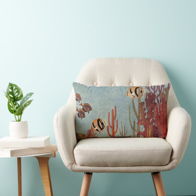 Coussin Rectangle Poissons-anges en corail, poissons tropicaux Vinta (Chaise)