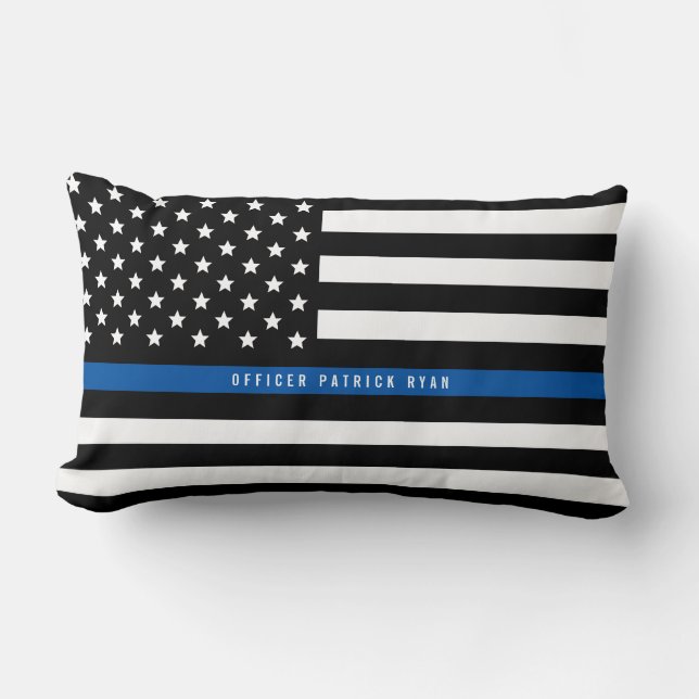 Coussin Rectangle Police Mince Blue Line American Flag Ajouter un no (Recto)