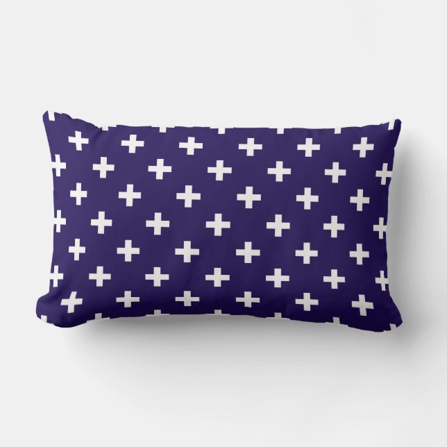 Coussin Rectangle Polka blanche croise sur bleu marine (Recto)