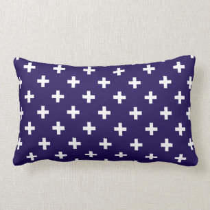 Coussin Rectangle Polka blanche croise sur bleu marine