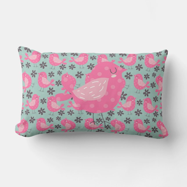 Coussin Rectangle Polka Dot Birds and Flowers (Recto)