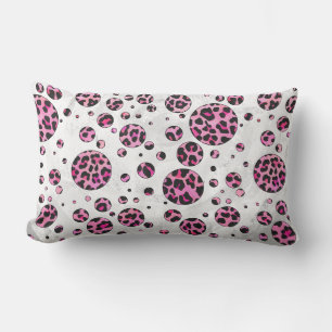 Coussin Rectangle Polka Leopard Pot noir et rose chaud