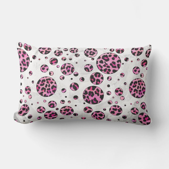 Coussin Rectangle Polka Leopard Pot noir et rose chaud (Recto)