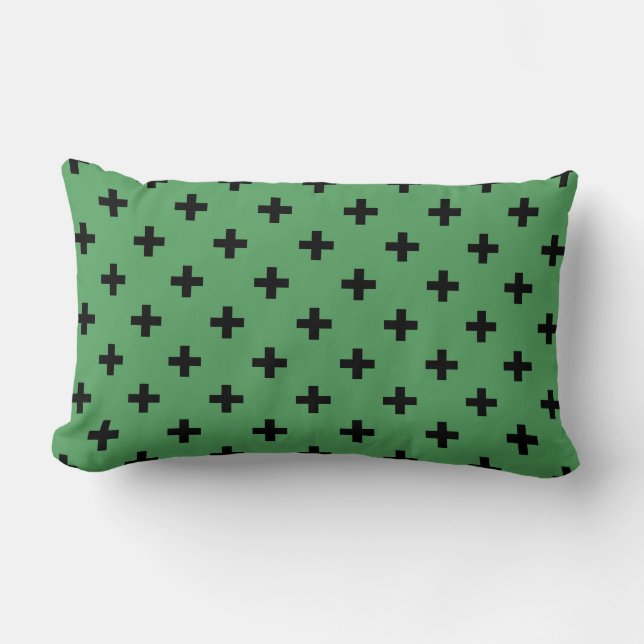 Coussin Rectangle Polka noire croise sur vert (Recto)