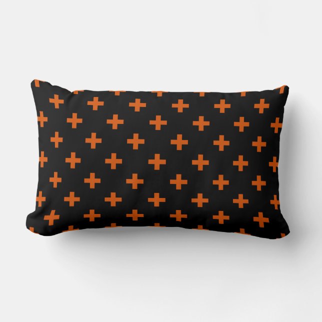 Coussin Rectangle Polka orange croise sur noir (Recto)