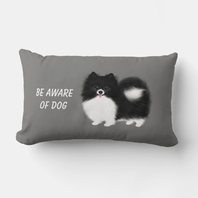Coussin Rectangle Poméranien noir et blanc - Attention au chien (Recto)