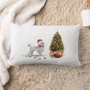 Coussin Rectangle Poodle gris drôle Chien de Noël avec arbre