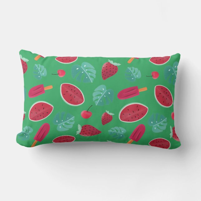 Coussin Rectangle Popsicle, cerise, fraise et pastèque (Recto)