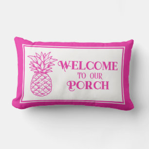 Coussin Rectangle Porche à ananas rose tropicale Preppy