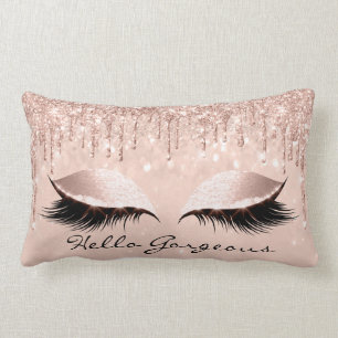 Coussin Rectangle Poser Rose Gold Drips de maquillage Lashes Bonjour
