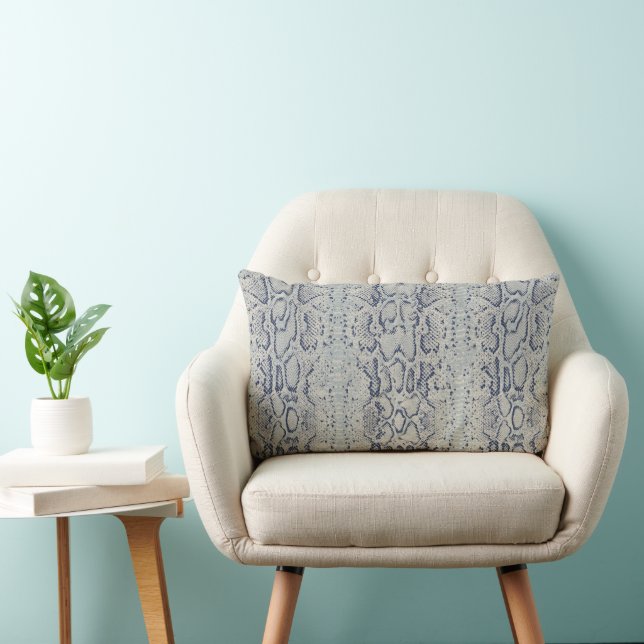 Coussin Rectangle Poster de animal de peau de serpent gris et bleu (Chaise)