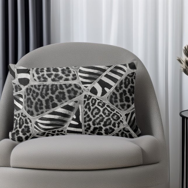 Coussin Rectangle Poster de animal - Leopard et Zebra - argent (Créateur téléchargé)