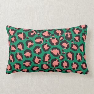 Coussin Rectangle Poster de animal Léopard vert rose corail moderne
