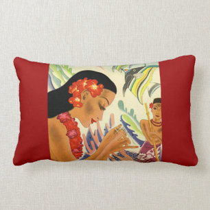 Coussin Rectangle Poster vintage hawaïen de fille