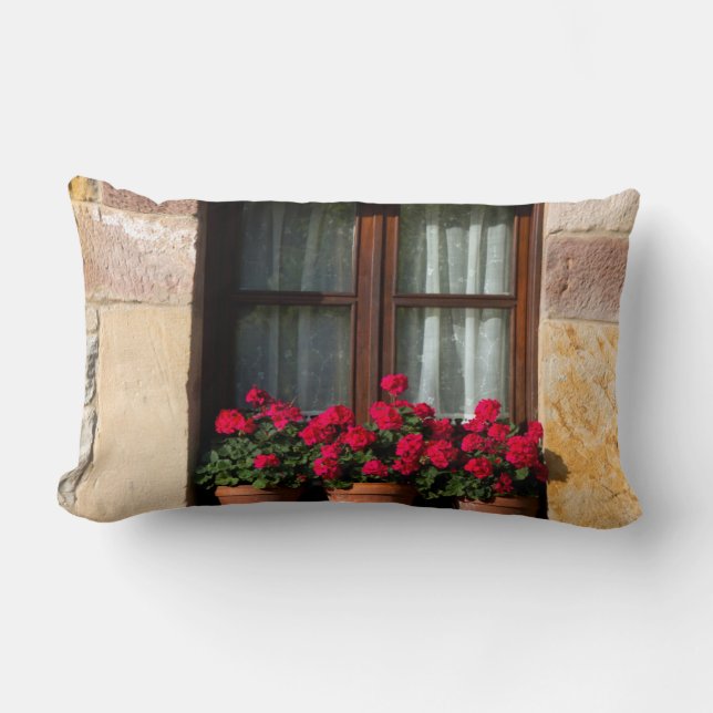 Coussin Rectangle Pots de fleurs de fenêtres dans le village (Recto)