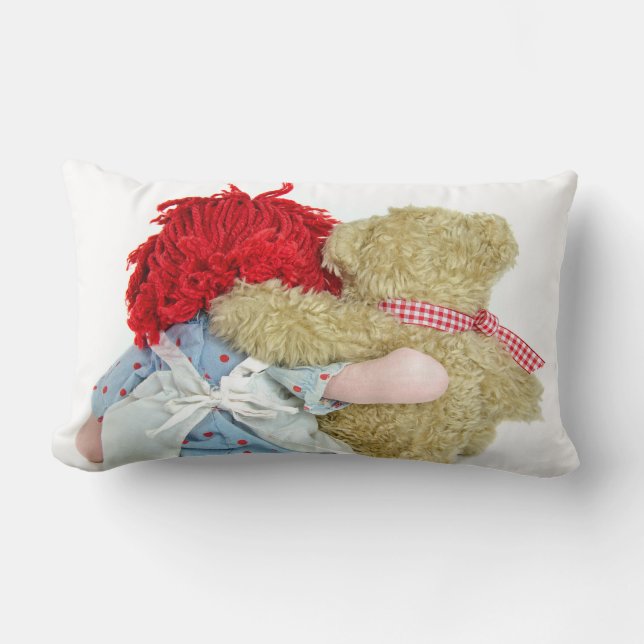 Coussin Rectangle poupée de chiffon et ours en peluche amis (Recto)