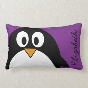 Coussin Rectangle pourpre mignon de pingouin de bande dessinée