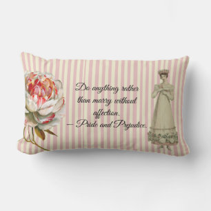 Coussin Rectangle Prière et préjugé rose rayé citation