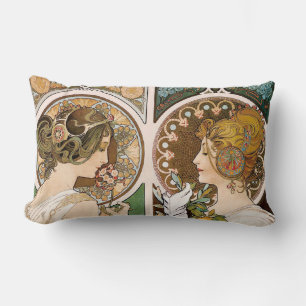 Coussin Rectangle Primroses et plumes, Mucha