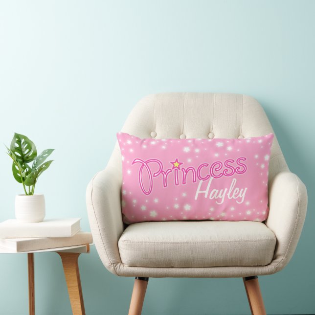 Coussin Rectangle Princesse étoile graphique rose blanc nom personna (Chaise)