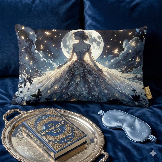 Coussin Rectangle Princesse Fée au Clair de Lune Robe Céleste (Moonlit Fairy Princess Celestial Gown Lumbar Pillow Mockup A)